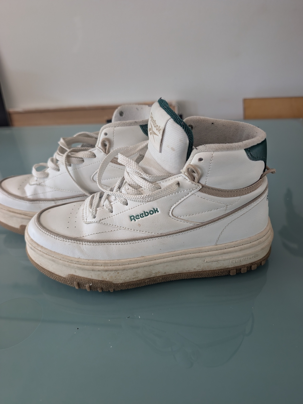Vintage Reebok White and Green Mid-Top Sneakers